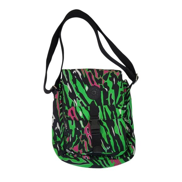 Kipling Lancelot Crossbody Bag Wild Green Zebra Print Adjustable Strap Retro - Picture 1 of 11